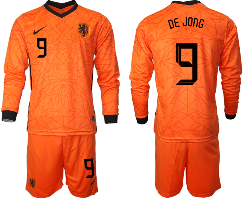 Men 2021 European Cup Netherlands home long sleeve #9 soccer jerseys->netherlands(holland) jersey->Soccer Country Jersey